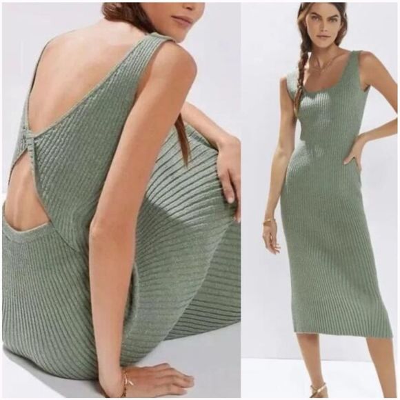 Anthropologie Amadi Women's Knit Maxi Dress Sage Green Size‎ Small Open Back - Picture 1 of 10